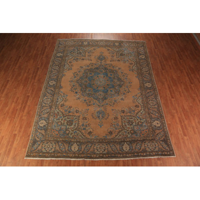 Tapis orange médaillon traditionnel en laine 10 x 13