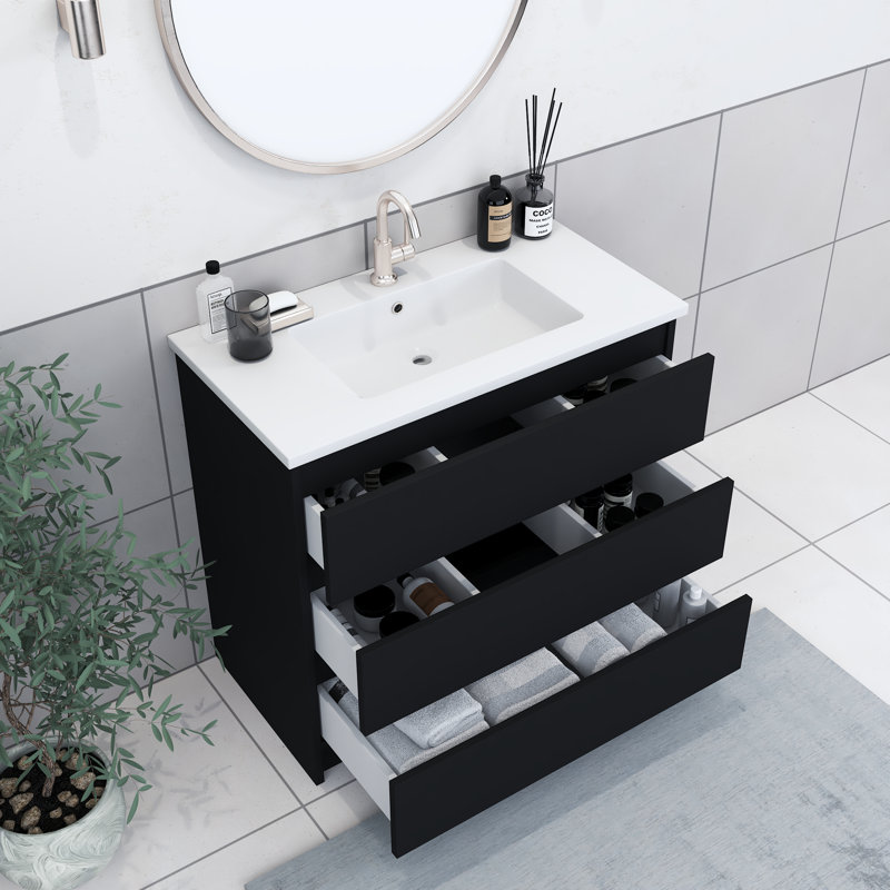 Hagerstown 36'' Single Bathroom Vanity with Resin Top, Black