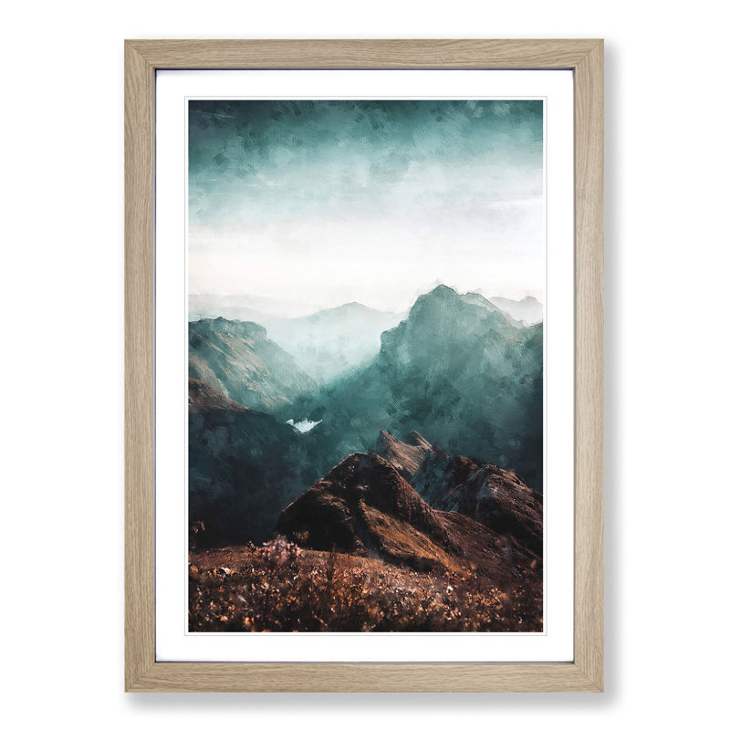 Mountains in Weissbad Switzerland - Picture Frame Painting Print, 63cm H x 45cm W x 2cm D, Oak Framed