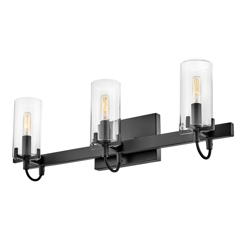 Ryden 3-Light Bath Vanity Fixture with Clear Cylindrical Shades, Black