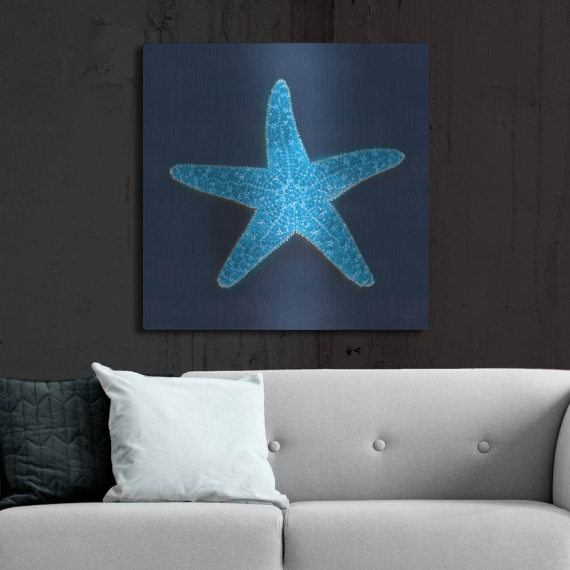 Art mural en métal luxueux «Cyanorphe mer 3» par Sue Schlabach, H 36 po x l 36 po
