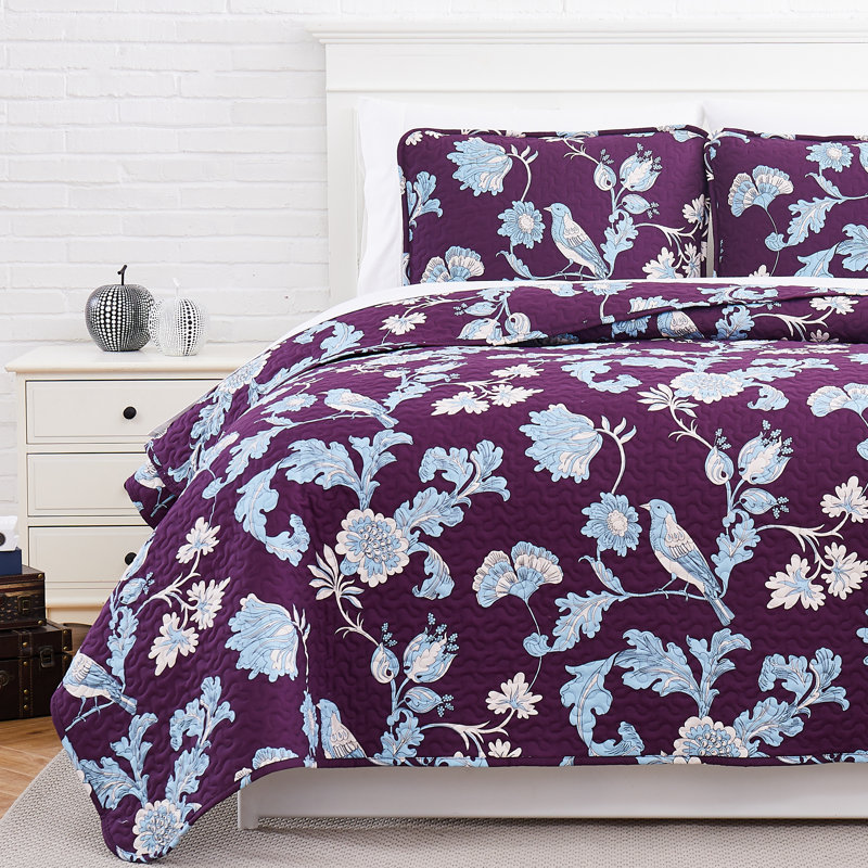 Early Spring Collection Microfiber Quilt Set, Twin Quilt + 1 Standard Sham, Purple