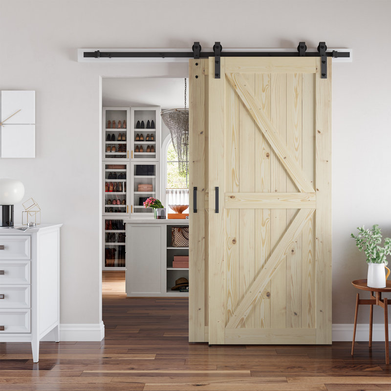 Portes doubles de grange coulissantes à panneaux en bois massif, 51 po x 80 po
