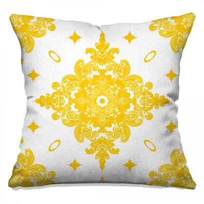 Yellow Ornate Damask Double Sided Throw Pillows