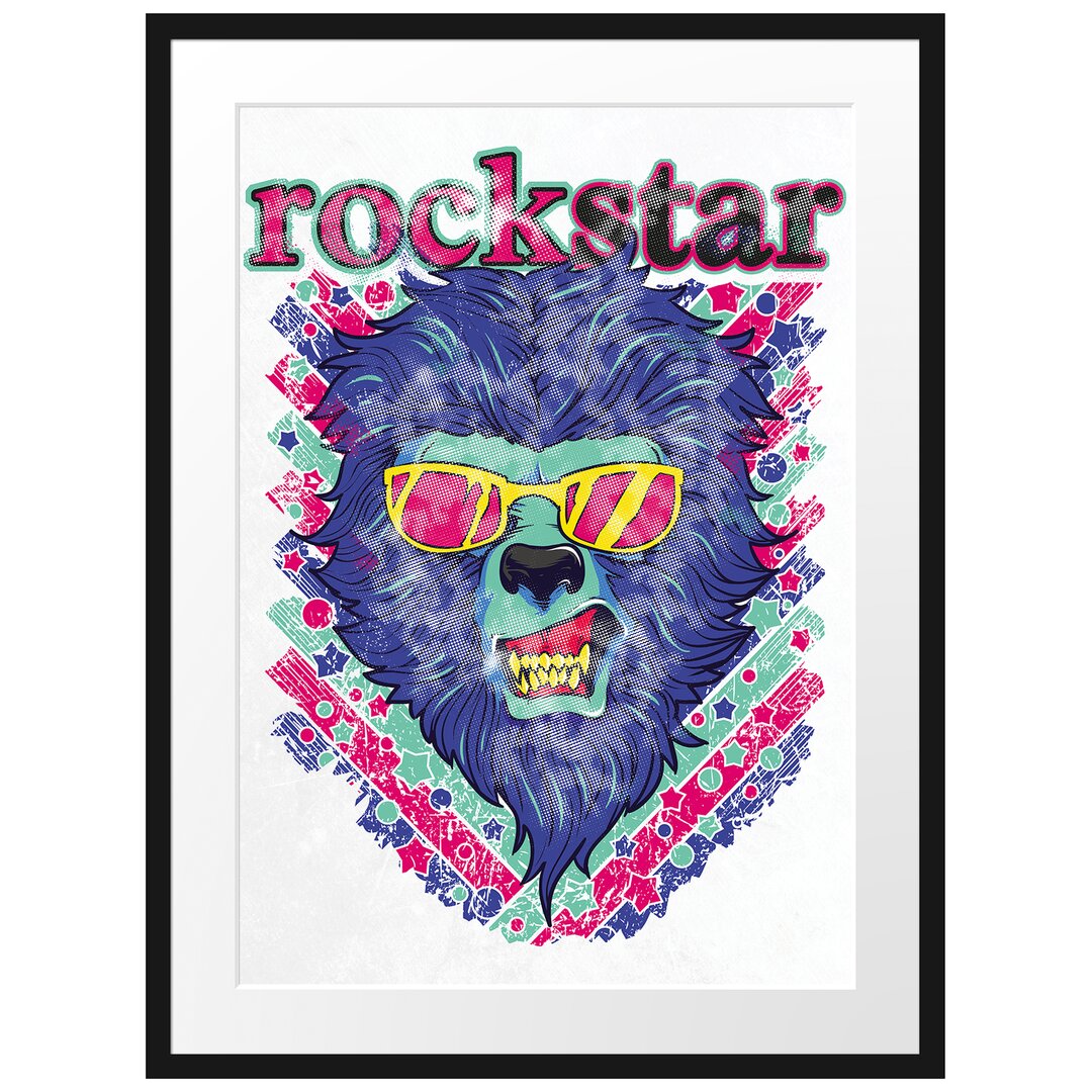 Gerahmtes Poster Rockstar-Lion White