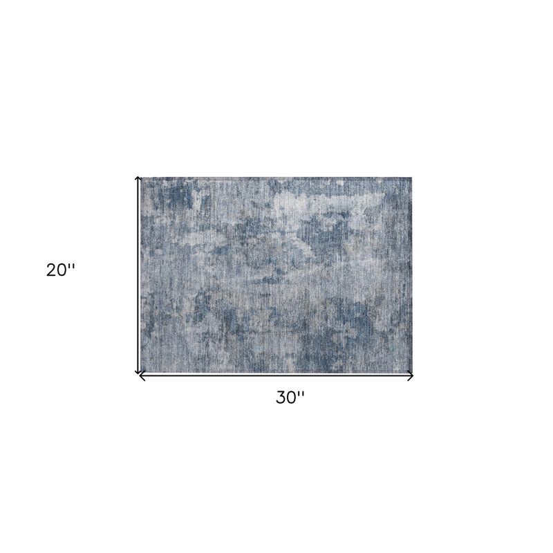 2' X 3' Blue Abstract Washable Non Skid Indoor Outdoor Area Rug, Blue/Gray