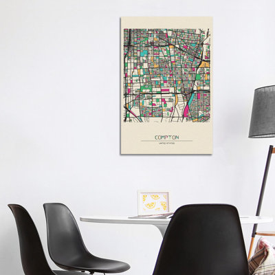 Compton, California Map by Ayse Deniz Akerman - Wrapped Canvas Gallery-Wrapped Canvas Giclée
