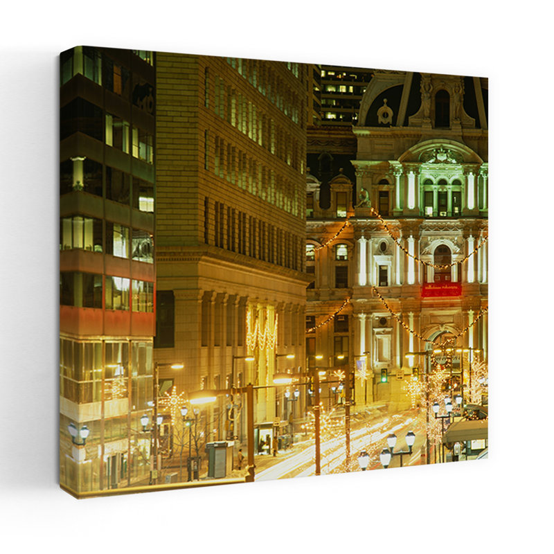Building lit up at night City Hall Philadelphia Pennsylvania USA 1 Piece Wrapped Canvas Wall Art, 121.92cm H x 121.92cm W