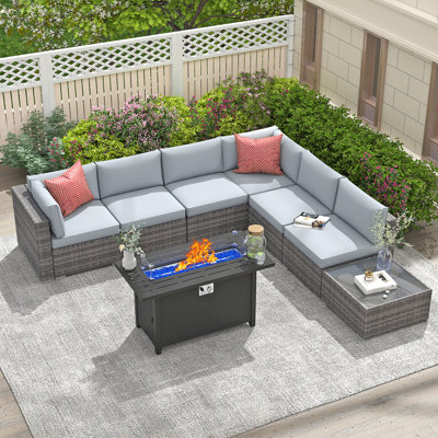 Ensemble de conversation modulaire en osier pour 6 personnes avec coussins