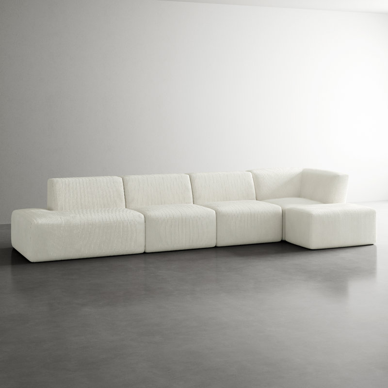 5 Seater Corduroy Seating Component, Beige Corduroy, Right Hand Facing
