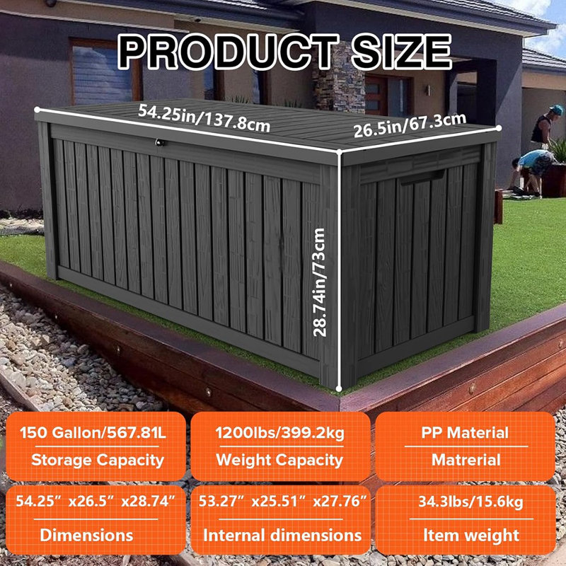 Coffre de terrasse, coffres de rangement extérieurs verrouillables pour jardin ..., Noir, H 60 po x l 25 po x P 21 po