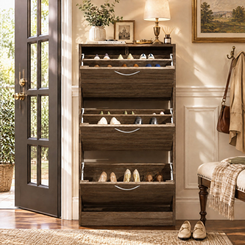Armoire de rangement pour 10 à 10 paires de chaussures, Brun foncé