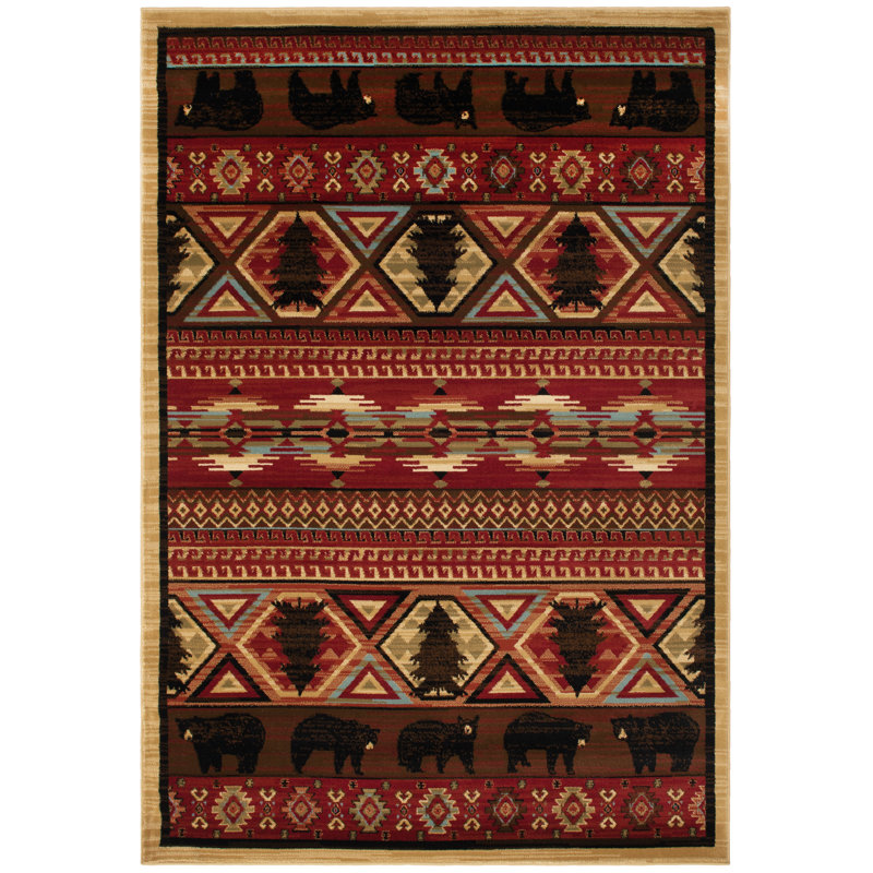 Tapis décoratif rouge du Sud-Ouest chateaux, Rectangle 2 pi 3 po x 3 pi 3 po