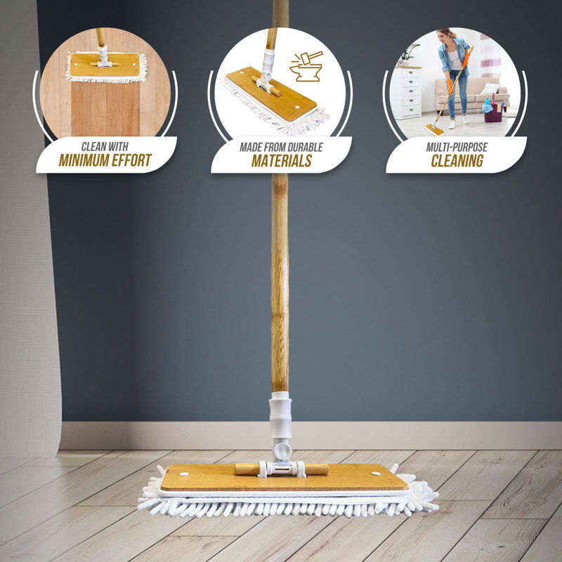 Bamboo Floor Mop with Microfibre Washable Cleaning Pads