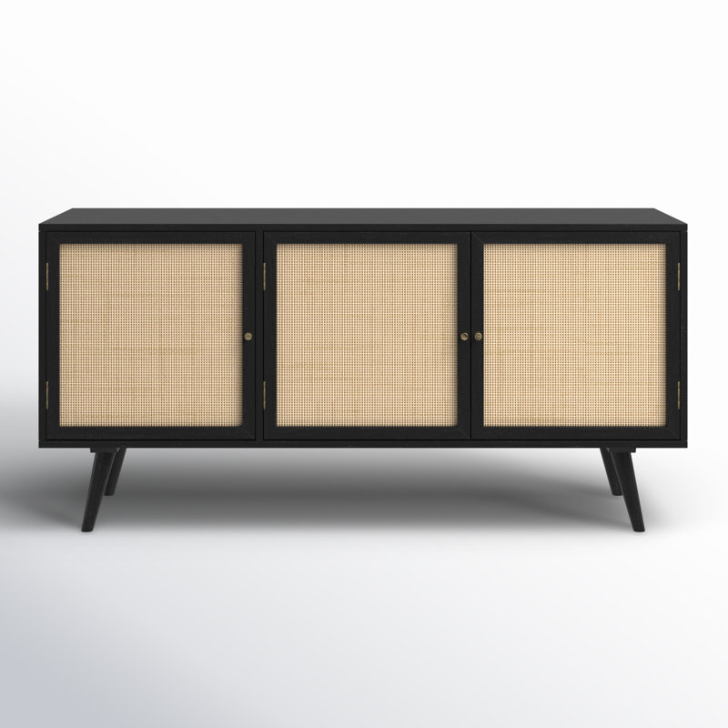 Buffet en bois massif de manguier de 57,25 po de largeur, Noir