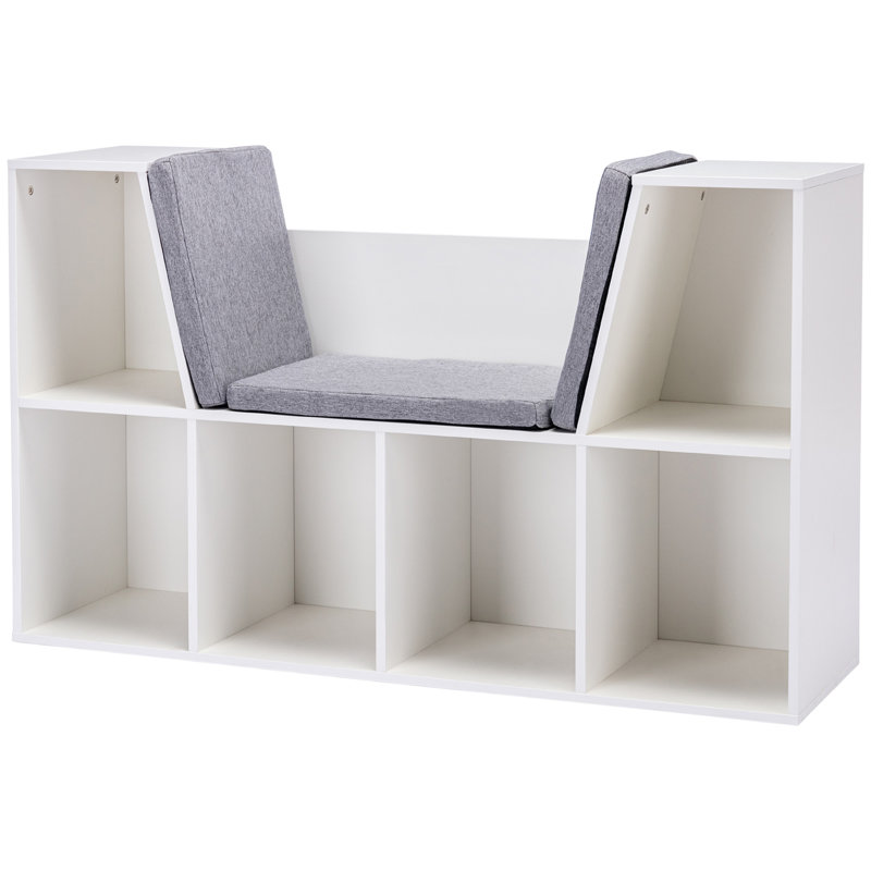 Bibliothèque 6 casiers avec coin lecture et coussin, rangement pour enfants polyvalent