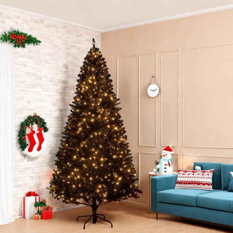 Arbres de Noël pré-éclairés, 7,5 pi, noir moderne avec DEL, décoration intérieure