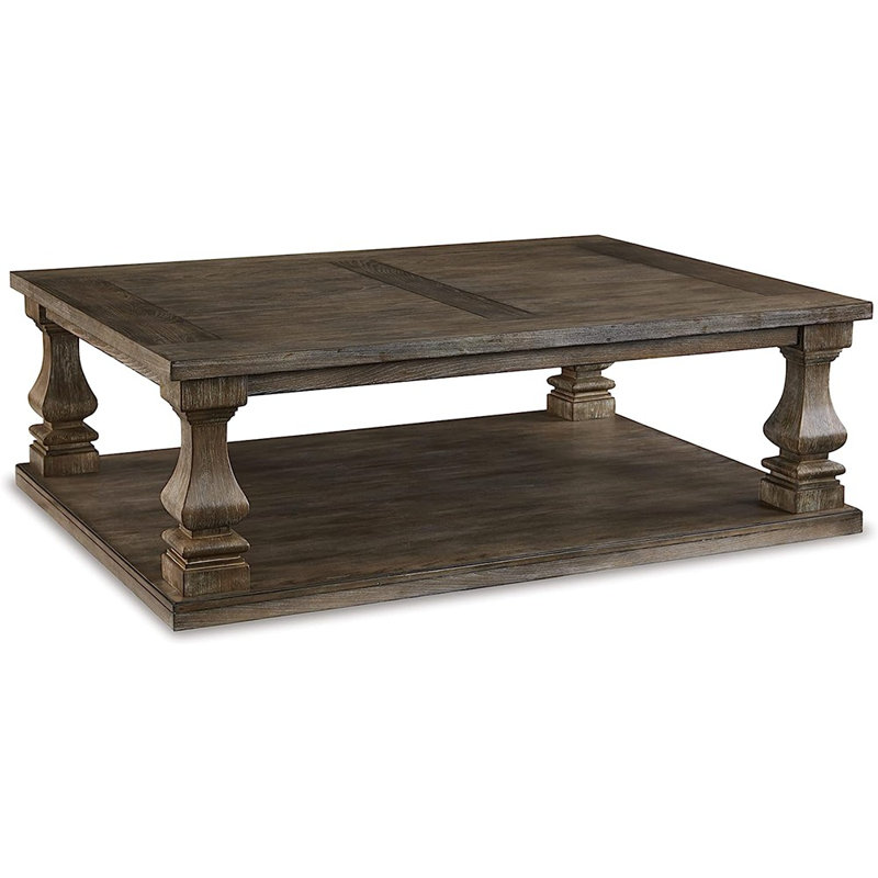 Gray Elm Veneer Rectangular Coffee Table with Shelf