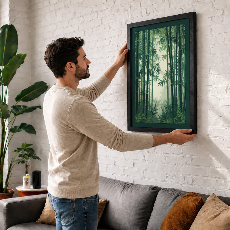 Misty Bamboo Grove Japandi - Framed Print, Unframed, A3 - 42.0 x 29.7 cm