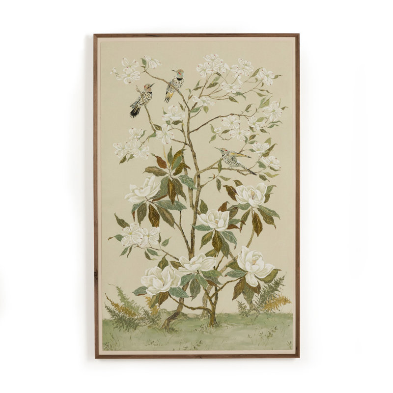 Tan Chinoiserie Painting by Laurel-Dawn Latshaw, 40" H x 26" W