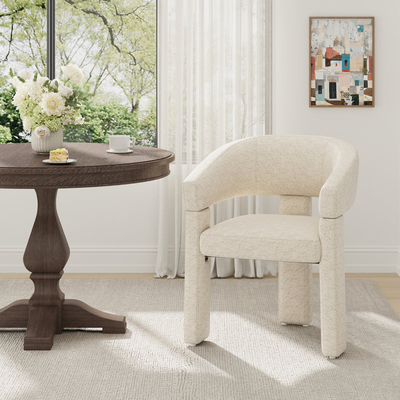 Upholstered Barrel Dining Arm Chair, Beige