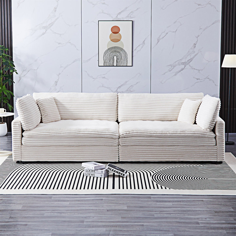 Upholstered Sofa With Throw Pillows, Beige