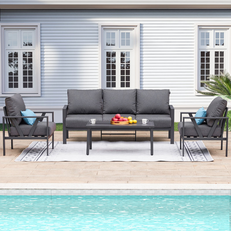 Mileyah 5 - Person Patio Conversation Set with Cushions, Gray/Black