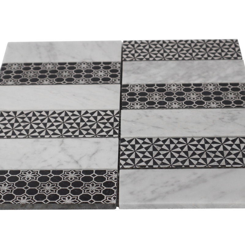Carreau de mosaïque murale en marbre empilé 12 po x 12 po Biron, Blanc