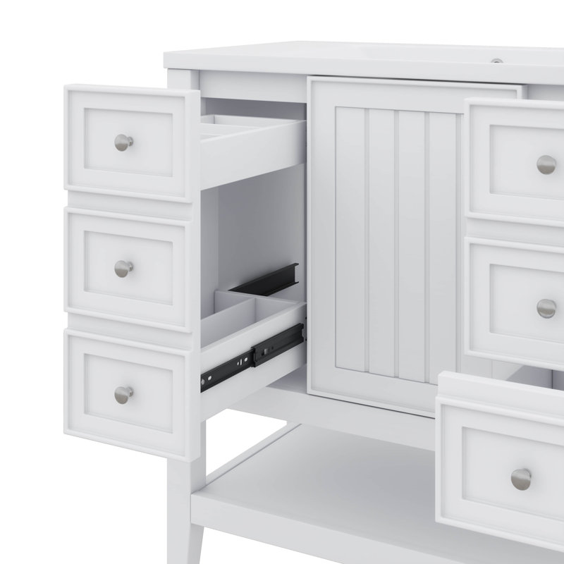 Ensemble de meuble-lavabo 36 po avec une armoire et trois tiroirs, Blanc