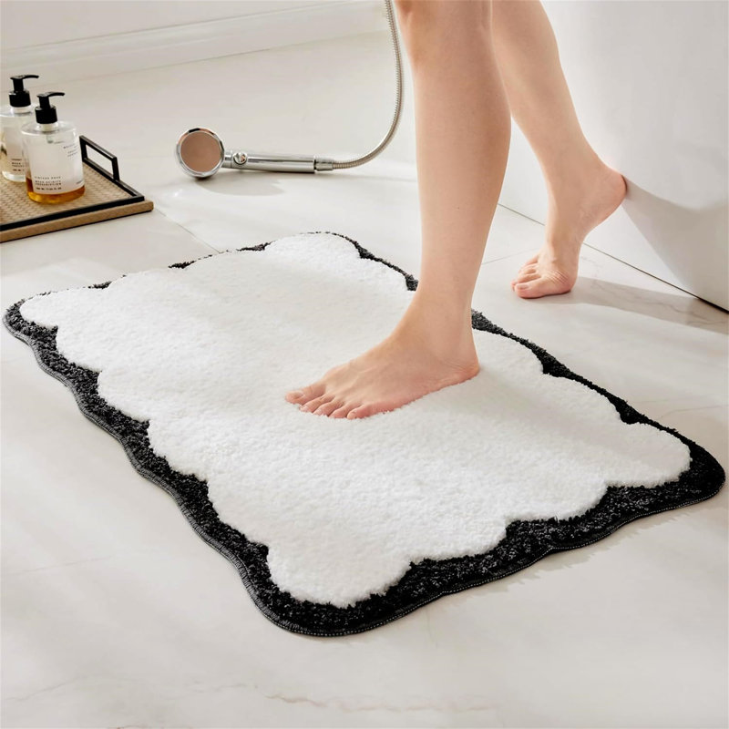 Attikus Microfiber / Microsuede Non-Slip Bath Mat, Black/White