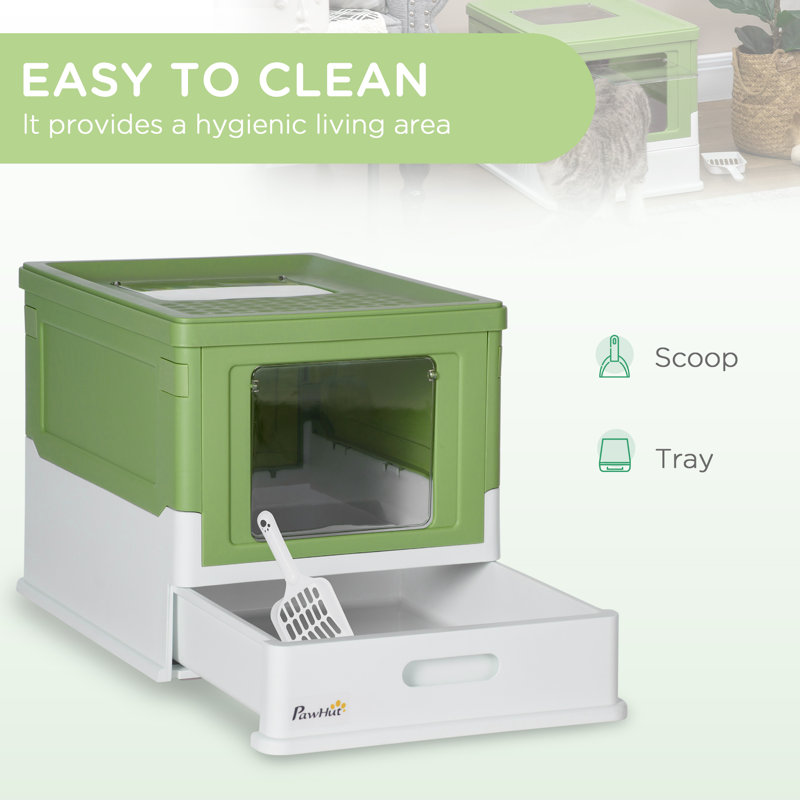PawHut Green Enclosed Cat Litter Box with Scoop and Tray