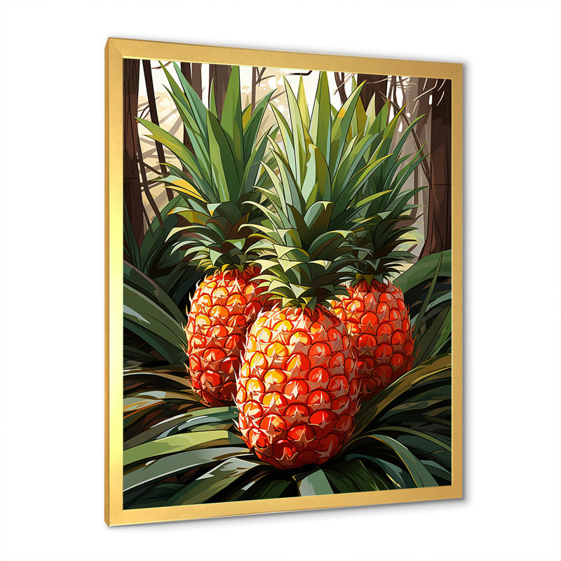 Pineapple Paradise II - Ananas, art mural, Encadrement doré, H 20 po x l 12 po x P 1 po