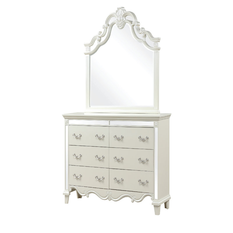 Commode à miroir avec cadre en bois blanc