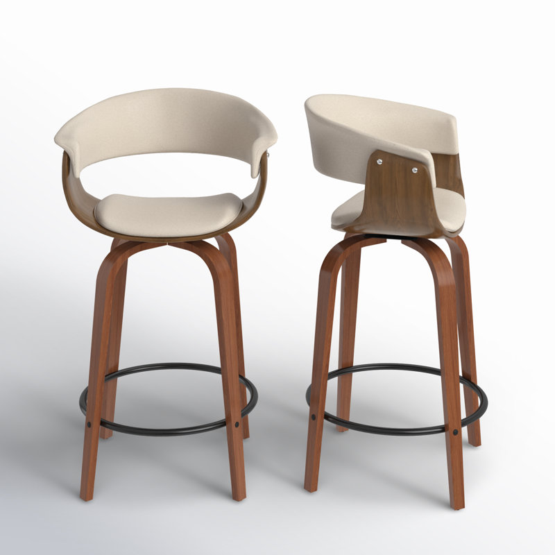 Ensemble de 2 tabourets Archaimbaud, Bois de noyer / noir, Crème, Tabouret de comptoir (siège d'une hauteur de 26 p
