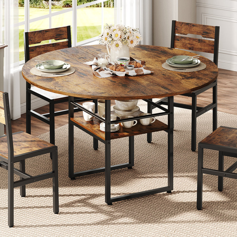 47.2" Farmhouse Round Dining Table for 4, Kitchen Table with Storage, 30.3" H x 47.2" W x 47.2" D