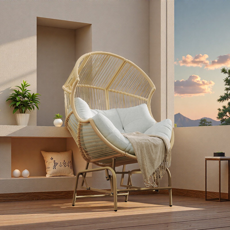 Fauteuil oscillant d'extérieur en osier, Beige / Naturel