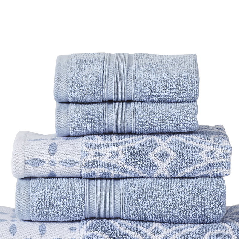 Monroe Blue Cotton 6-Piece Towel Set with Jacquard Design