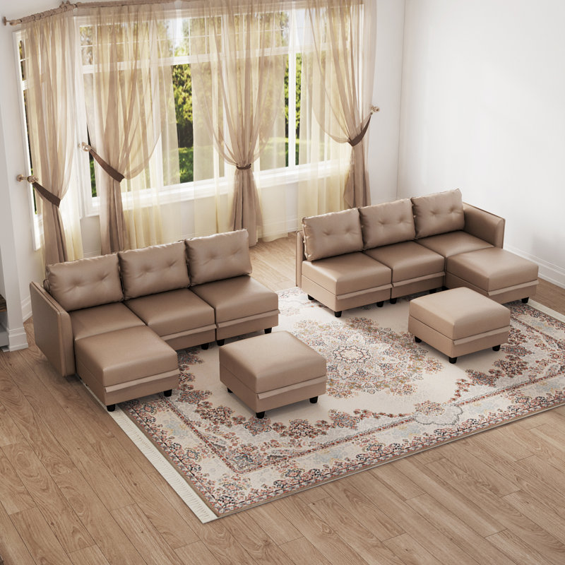 Canapé modulaire en U rembourré 10 pièces avec rangement Tomario, Polyester brun