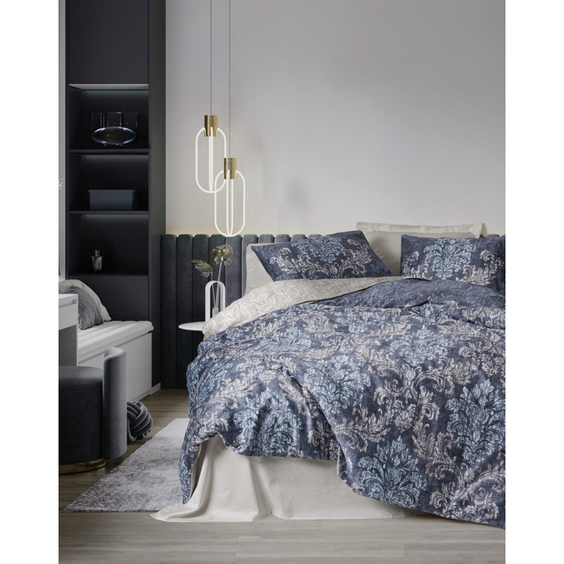Luxurious 100% Cotton Satin Quilt Cover Set, Beige | Duvet Cover 53.1 x 78.7 inches & Pillowcase 31.5 x 31.5 inches | Reactive Printing, 210 Thread Count, Machine Washable | Elegant Design with Button & Envelope Closure