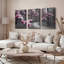 Ensemble de 3 tableaux sur toile tendue représentant un chemin forestier en noir et blanc et des fleurs de magnolia rose-1043123353