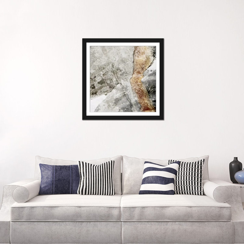 « dispersed rocks », impression sur toile, H 16 po x l 16 po x P 1 po, Papier avec cadre noir, Blanc