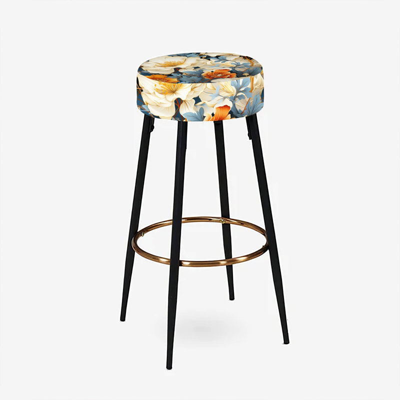 Intricate Beige Floral Harmony - Ensemble de 2 tabourets floraux