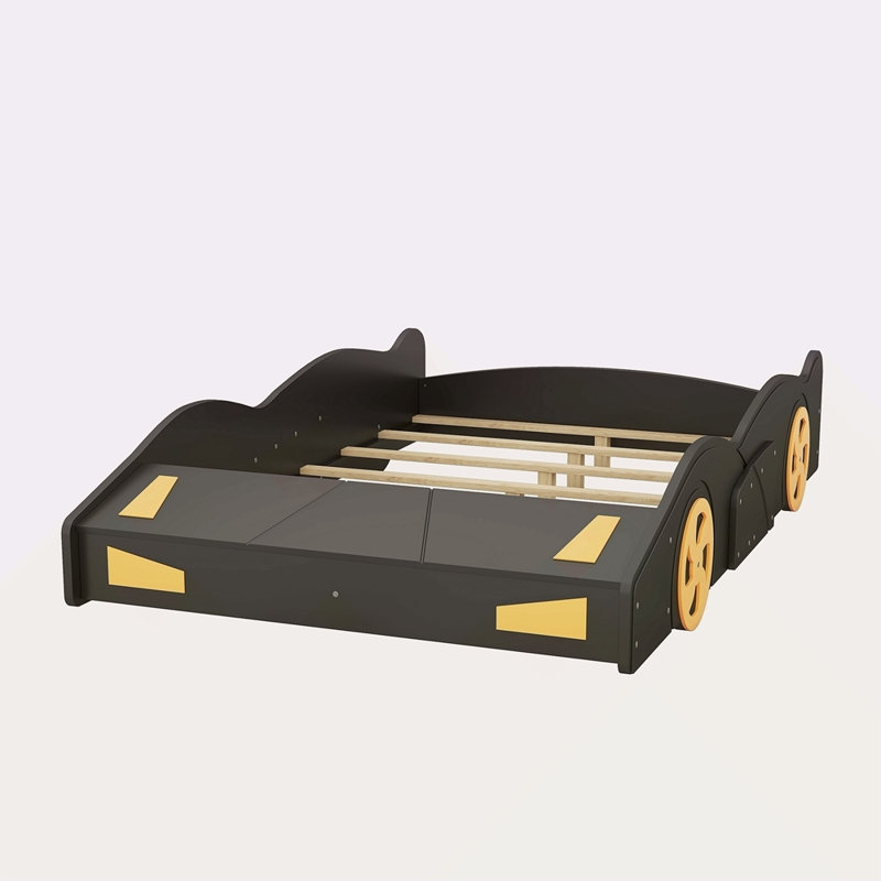 Lit plateforme avec roulettes et rangement Race, Noir, Lit double