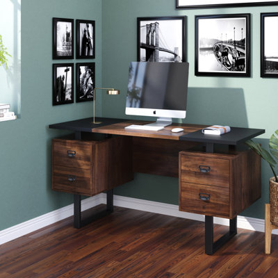 Solid Wood Top Metal Base Computer Desk