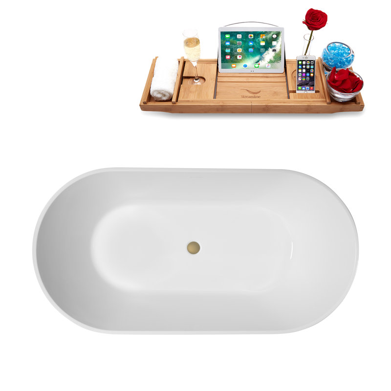 Baignoire autoportante de 63 po avec drain interne Streamline, Laiton brossé