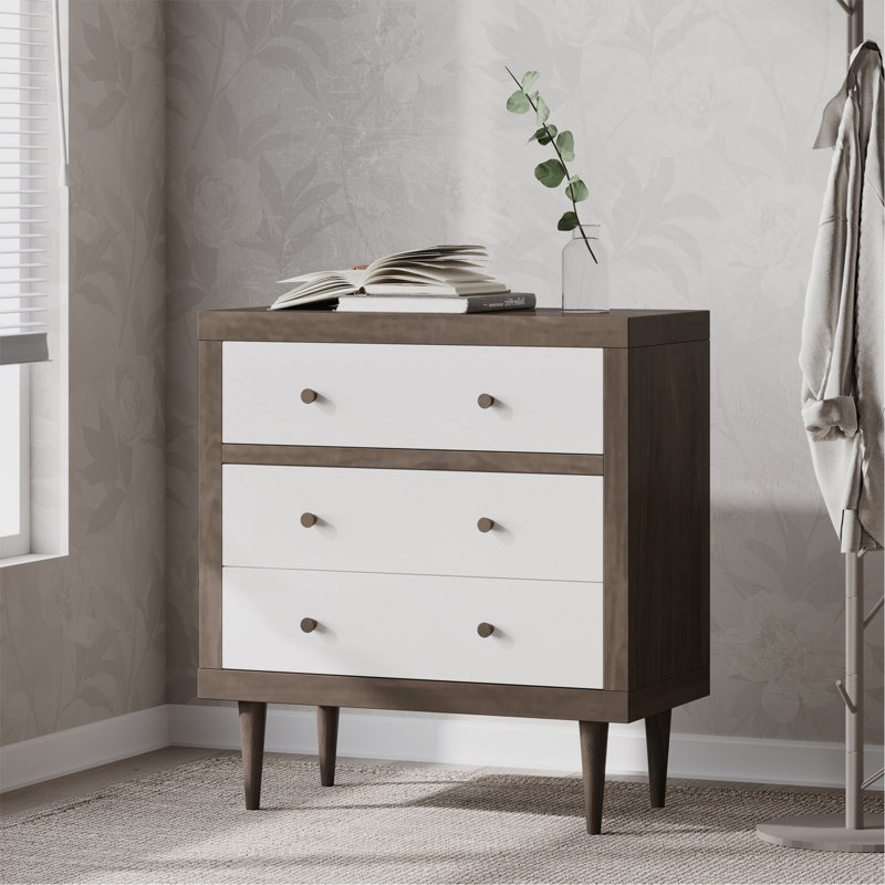 Commode nordique à 3 tiroirs, Noyer/blanc