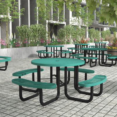 Round Steel Outdoor Picnic Table Umbrella Hole , 82.5 " W 82.5 " D