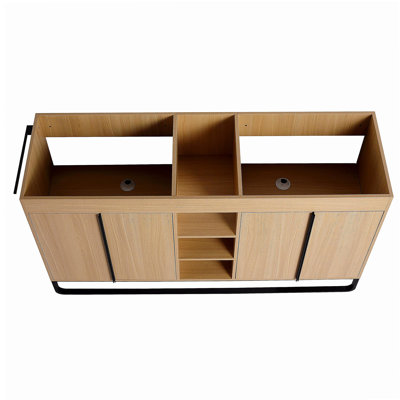 Armoire de salle de bain autoportante 60 po, 4 portes à fermeture douce et 3 tablettes de rangement ouvertes, emballage KD (meuble-lavabo seulement, sans lavabo)
