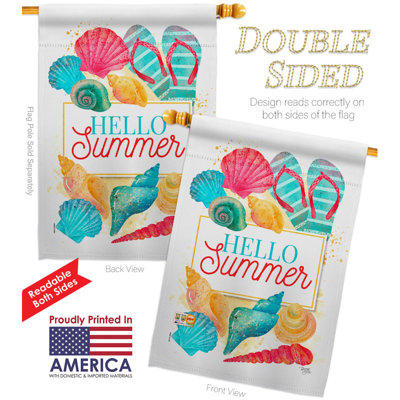 Drapeau de maison en polyester 40 x 28 po Hello Beach Time House