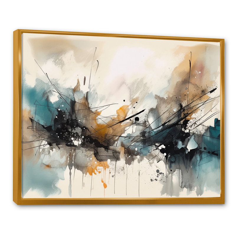 «Green and Cream Abstracted Realities II», art mural abstrait sur toile, H 30 po x l 40 po, Cadre flottant doré